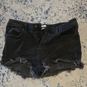 Forever 21 Black Jean Shorts Distressed Raw Hem